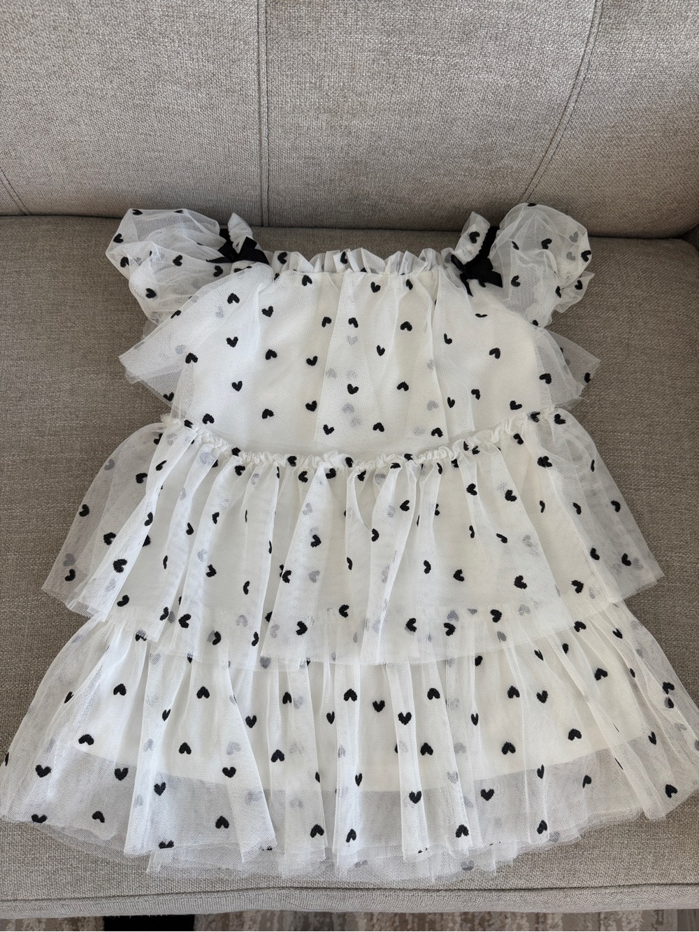 Toddler Girl 3T White Dress with Black Hearts